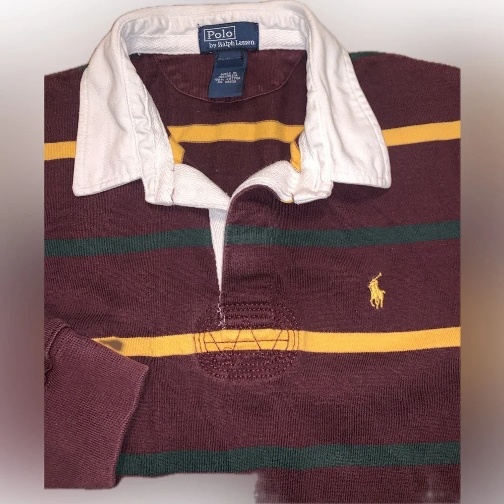 Polo Ralph Lauren Collar Maroon Yellow Striped Collegiate Rugby Polo M (12/14)